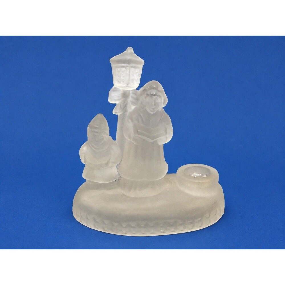 Vintage 1980s–1990s Frosted Glass Christmas Carolers Candle Holder – Unmarked
